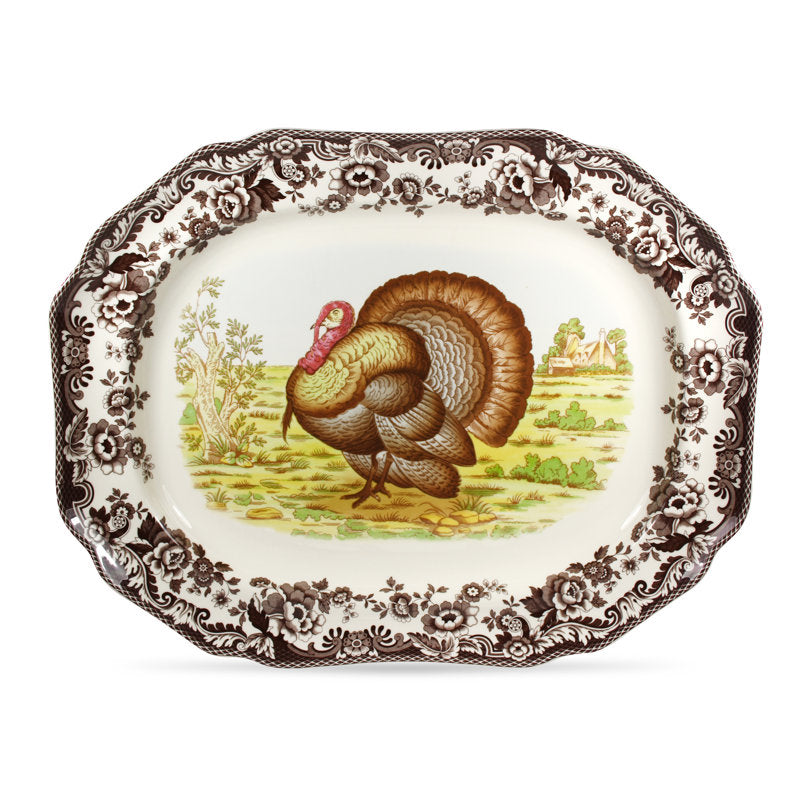 Spode Woodland Turkey Platter 19" Octagl Turkey