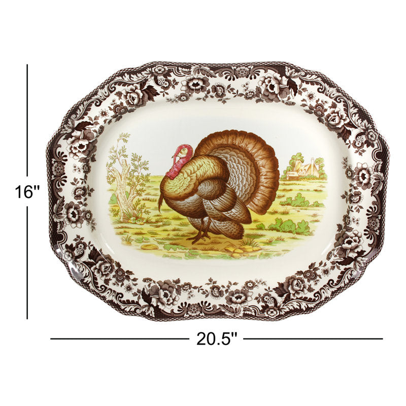 Spode Woodland Turkey Platter 19" Octagl Turkey
