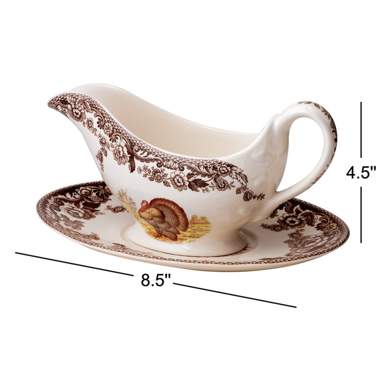 Spode Woodland Turkey Sauce Boat & Stnd 11 Oz Turkey
